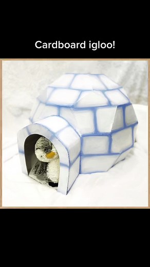 Process video for my cardboard igloo. 🐧❄️ #cardboard #igloo #diytoys #handmadetoys #upcycle #cardboardsboxes #penguins