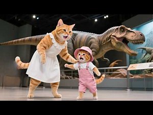 Ginger Kitten Meets Dinosaur With Mama Cat 🙀🦖 | AI Cat Video