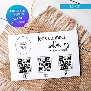 Minimalist Social Media Card Template Editable Handwritten Social Business Card Printable QR Social Media Card Custom Social Follow Us Card - Etsy