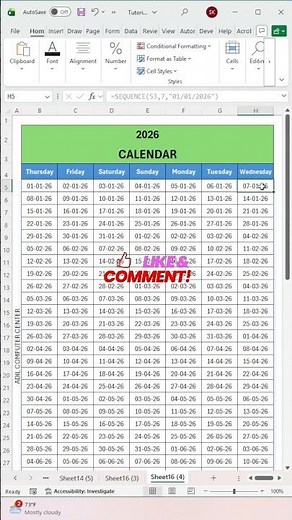 Create 2026 Calendar in Excel with SEQUENCE Formula 📅 #excel #calendar #exceltutorial #exceltips