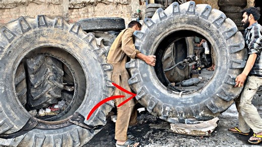 The Most Interesting Repairing Process of Sidewall Damage Big Tractor Tire Using Gypsum Mold Method | Amazing_Things_Official