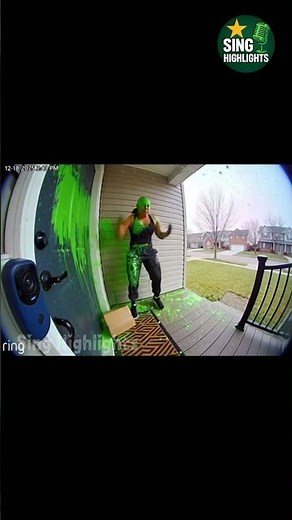 Muscle Woman Porch Pirate Screams as Neon Paint Explodes 💚 Caught on Ring Camera