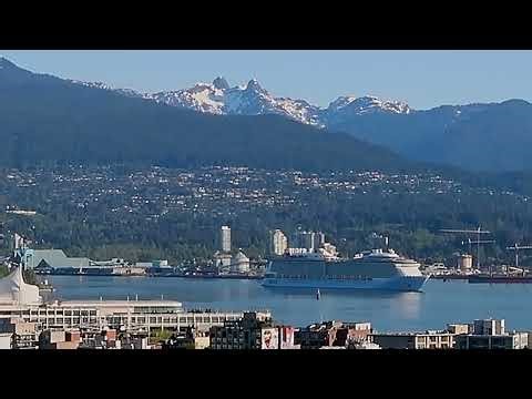 Giant Cruise Ship in Vancouver | Quantum of the Seas Arrival with Snow Capped Mountains Alaska Trip