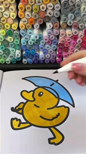 Coloring a Cute Duck in the Rain With Ohuhu Markers #coloring #cozycoloring #cutecoloring #duck