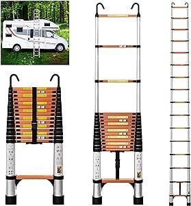 EvaStar 15.5FT Telescoping Ladder, Aluminum Lightweight Extension Ladder w/Hooks & Stabilizers, 330lbs Capacity Collapsible Ladders, Extension Telescopic Ladder for Home, Outdoor, RV-Orange&Silver - Amazon.com