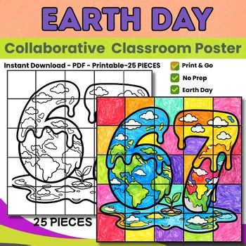 Earth Day Coloring Poster Activity | April Collaborative Art Project