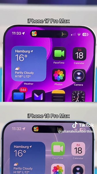 iPhone 17 Pro Max vs iPhone 18 Pro Max Dynamic Island comparison!🔥 #fy #fyp #tech #apple #dynamicisland