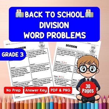 3rd Grade Division Word Problems Worksheets | Back to School Math | Equal Groups