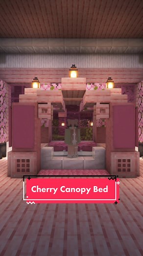 Cherry Canopy Bed 🌸🛌 #minecraft #buildhacks #minecraftbuilding | cherry blossom minecraft