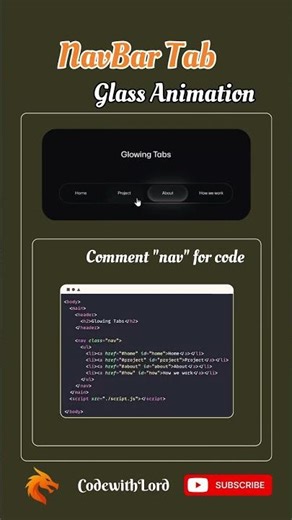 Glassmorphism Navbar Tabs Animation using HTML CSS & JavaScript | Glowing UI Design | CodewithLord