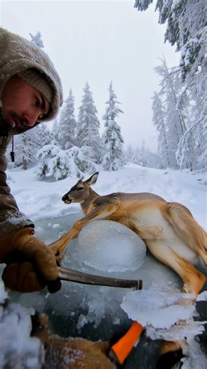 Frozen Deer Trapped in Solid Ice Saved at the Last Moment | Real Winter Wildlife Rescue in America