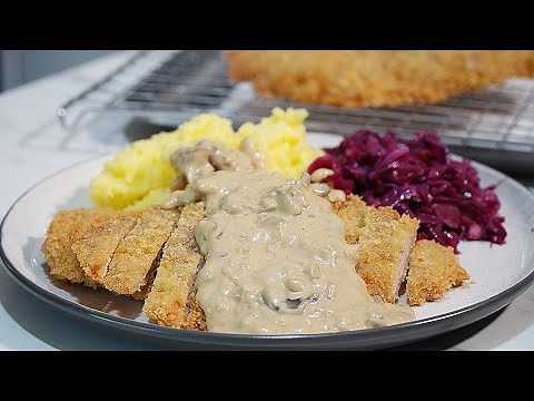 Jägerschnitzel German Schnitzel with Brown Jäger Sauce Red Cabbage Rotkohl