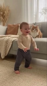 Baby’s First Steps — Proud Cat Watches Like Family ❤️🐾
