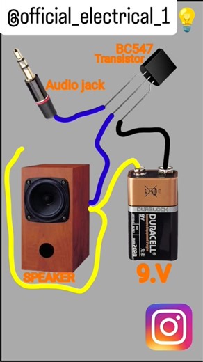 Official Electrical on Instagram: "BC547 Transistor Audio jack SPEAKER 9.V . . . . #instagramreels #trendingconnection #viralreels #desireels #electricreels2025 #reelselectric #Bc547 #transistor #audio #jack #speaker #9v @official_electrical_1"
