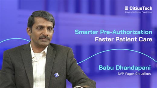 Better care starts with clarity. At CitiusTech, we focus exclusively on healthcare with one goal: making it simple, accessible, and affordable for all. Babu Dandapani, SVP – Payers at CitiusTech, shares how deep domain expertise combined with advanced technology is helping payers overcome complex challenges. From streamlining pre-authorisation to accelerating decisions, our AI-driven solutions empower clinicians to act faster so patients receive care without delays. Watch now to get the insights