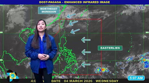 Public Weather Forecast issued at 5 AM | March 4, 2026 - Wednesday DOST-PAGASA Weather Specialist: Loriedin De La Cruz-Galicia #weatherreport #dostpagasa PAGASA Weather Report (Subscribe for more weather updates) Facebook Page (Like): / pagasa.dost.gov.ph Twitter (Follow): / dost_pagasa Website (Visit): http://bagong.pagasa.dost.gov.ph Customer Satisfaction Survey (Feedback): https://shorturl.at/Do3VX | DOST-PAGASA