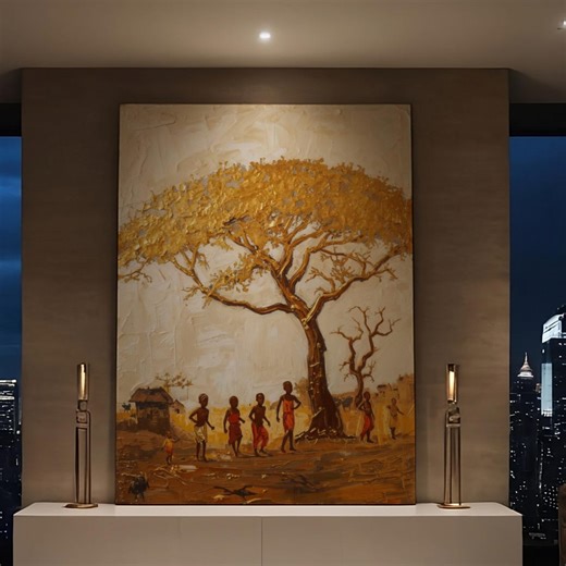 African Tree Wall Art: African Village Life Canvas African Culture Painting - Etsy