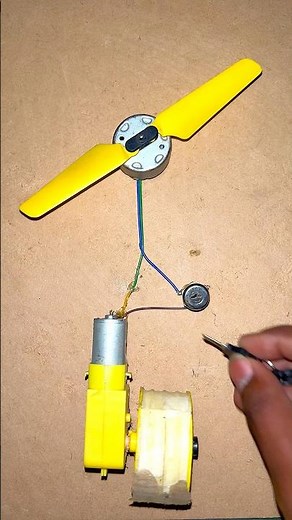 Powering Dynamo motor with 2 wing helicopter propeller using Bo gear motor #dcmotor #project #hacks