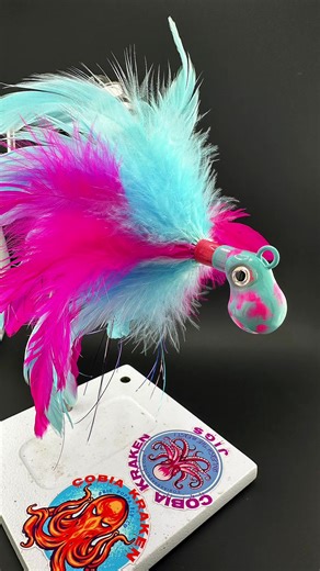 Hot Cotton Candy Cobia Jig Hot Pink & Light Blue Feathers, mixed color flash, Mustad 8/0 2x-Strong Hook, 2oz & 3oz options available. #fyp #cobia #saltwaterfishing #customlures #fishinglure