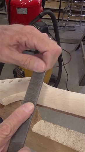 Creating Transitions at the Headstock and Heel I like using a 4-in-1 hand rasp for this work. This rasp has both course and fine surfaces as well as flat and curved surfaces. The curved surfaces work perfectly for this task, and of course I use the coarse surface to remove the bulk of the material and then smooth everything out with the finer side. Of course I’ll need to switch to an even finer file to really smooth all of this out before sanding, but this tool makes pretty quick work in creatin