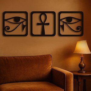 Ancient Egyptian Wall Art Set: Ankh, Eye of Ra & Horus - Sacred Wood Decor - Etsy