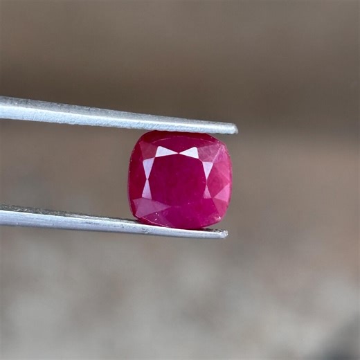 Natural Purplish Red Ruby Cushion Cut 8 mm 4.10 Carat  Unheated July Birthstone