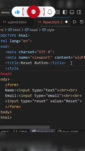 Reset Button in html & css using beginners level || #coding #frontendcourse #webdesign #html #reset