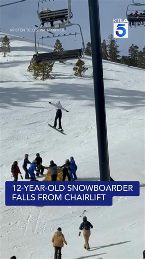 A young snowboarder was left dangling from a chairlift before falling violently to the ground at the Mammoth Mountain Ski Area. Full Story: https://ktla.com/news/12-year-old-snowboarder-falls-after-dangling-from-chairlift-in-mammoth/ | KTLA 5 News