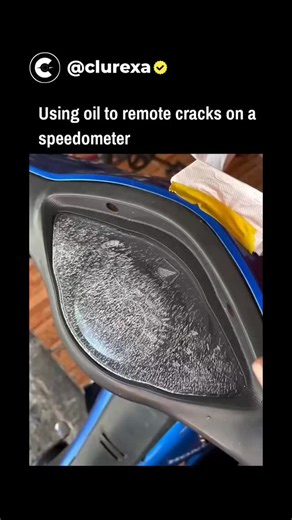 @clurexa7 on Instagram: "The post shares a 17-second video tutorial demonstrating a DIY hack: rubbing oil onto a cracked motorcycle speedometer cover to fill micro-cracks and restore a smooth appearance temporarily. It has amassed 183,000 views and 321 likes within hours, drawing surprised and positive reactions from Indonesian users eager to try the simple, low-cost fix. The method works by matching oil's refractive index to the plastic, minimising light refraction at cracks, as noted in simila