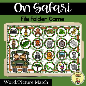 Kindergarten Word/Picture Match File Folder Game On Safari Jungle Reusable Game