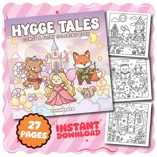 Hygge Tales Coloring Book, 27 Digital Printable Pages, Instant PDF Download for Kids & Adults - Etsy