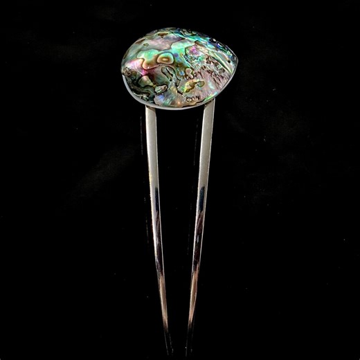 Extra Long Abalone Shell U Shaped Silver Hair Fork: Iridescent Bun Pin, French Twist Hair Pin - Etsy