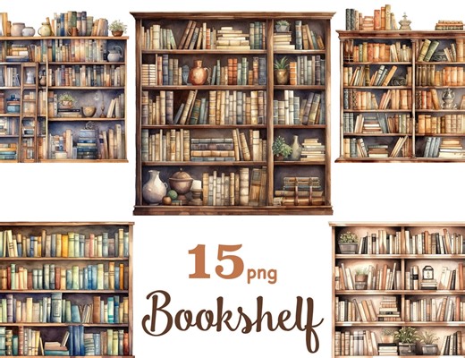 Cozy Bookshelf Clipart: Book Lover PNG Set (15 Files) - Etsy
