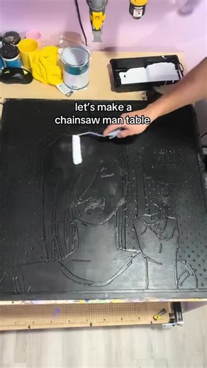chainsaw man power manga panel table! one of the largest tables bryan has ever made. it used sooo much epoxy 😅 we were trying to find a way to make little manga panel coasters or something. I wonder if we should try again 👀 #chainsawman #rezearc #power #anime #manga #chainsawmanmovie | Spooky Berry Studio