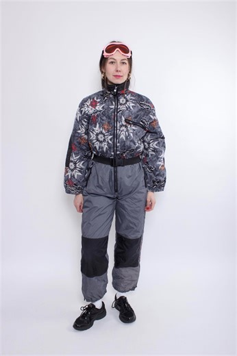 Vintage 90s Ski Suit, Retro Pattern One Piece Snowsuit, Abstract Print Snowboard, Size M - Etsy