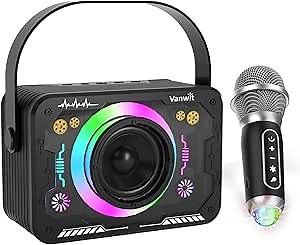 Karaoke Machine, Wireless Karaoke Microphone with Disco Lights, Portable Bluetooth Speaker, Singing Machine with PA System for Adults Kids, Supports AUX/USB/TF for Home Party (Black)