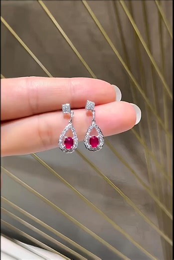 Teardrop Ruby & Diamond Dangle Earrings | Elegant Bridal Jewelry - Etsy