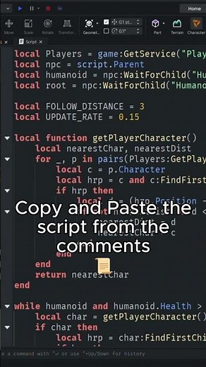 ✨ How to make NPC Follow System in Roblox Studio ✨#roblox #coding #shorts #viral #trending #tutorial