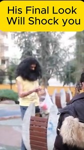 As the scissors snip away, the homeless man looks more and more like a model. Watch the final Look in the comments below👇 | Animal Antics