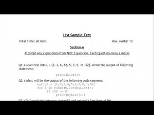 Sample test on Lists in Python | term-2 | Unit-1 | Class -11th CBSE Computer Science