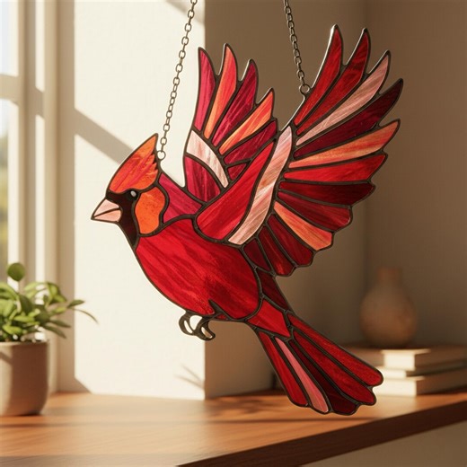 Red Cardinal Acrylic Suncatcher, Flying Cardinal Window Hanging, Stained Glass Style Bird Decor, Memorial Cardinal Gift - Etsy