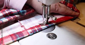 Sew red and blue checkered pattern using sewing machine