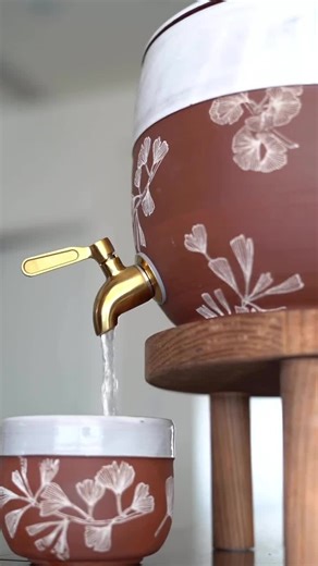 Ceramic Water Dispenser: Ginkgo Design, 1 Gallon - Etsy