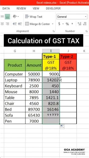 Excel 2016 me GST tax calculation 18% #exel #farmula #shorttrick #ytshorts #ExcelFormulaTricks