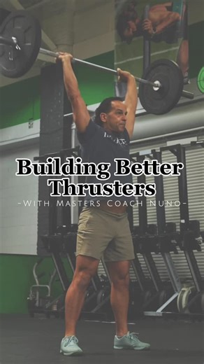 CrossFit Invictus Training on Instagram: "Building better thrusters with Masters Coach Nuno! 💥⁣ ⁣ Three key tips to focus on:⁣ ⁣ 1. Focus on 𝗲𝘅𝘁𝗲𝗻𝗱𝗶𝗻𝗴 𝘁𝗵𝗲 𝗹𝗲𝗴𝘀 before you press.⁣ Compare the two videos and see how in:⁣ • one he presses the bar up⁣ 𝗩𝗦⁣ • one where he extends his legs, then simultaneously pushes up with his arms⁣ ⁣ 2. 𝗕𝗿𝗲𝗮𝘁𝗵 at the top of the rep.⁣ This allows you to take a breath or calm your breathing before going into your next rep.⁣ Practice pausing at