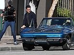 Colin Farrell cruises in Chevrolet Corvette Convertible on set