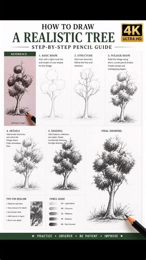 Stop drawing trees like THIS! (Easy Shading Hack)| step by step tree drawing #art#arttutorial