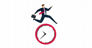 4k animation of Smart time management, businessman employee worker jump over time passing clock.