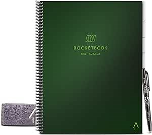 Rocketbook Multi-Subject Smart Scannable Notebook with Dividers | Lined Reusable with 1 Pilot Frixion Pen & 1 Microfiber Cloth | Green, Letter Size (8.5" x 11")