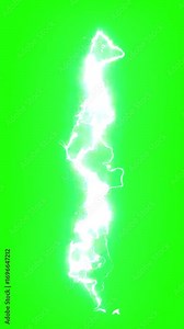 Vertical Electric Energy Bolt on Green Screen, Glowing Lightning Effect for VFX, Sci-Fi, and Action Scenes